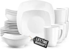 Plates and Bowls Sets, 24 Piece Modern Porcelain Dish Set for 6