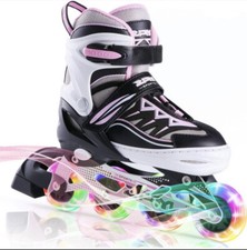 Pink girls adjustable roller scates with light up wheels, Skates for kids 13-3