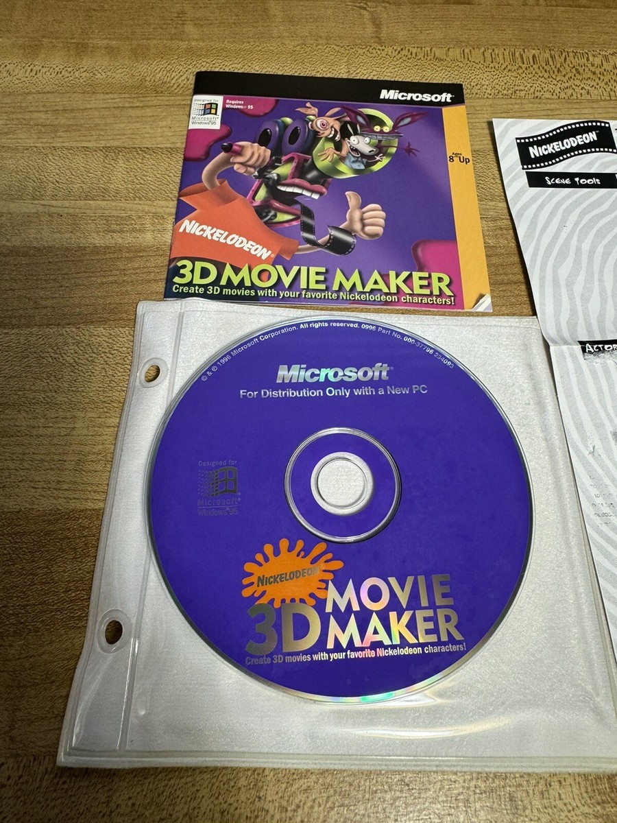 Microsoft 3D Movie Maker Nickelodeon CD-Rom PC 1996 Collectible