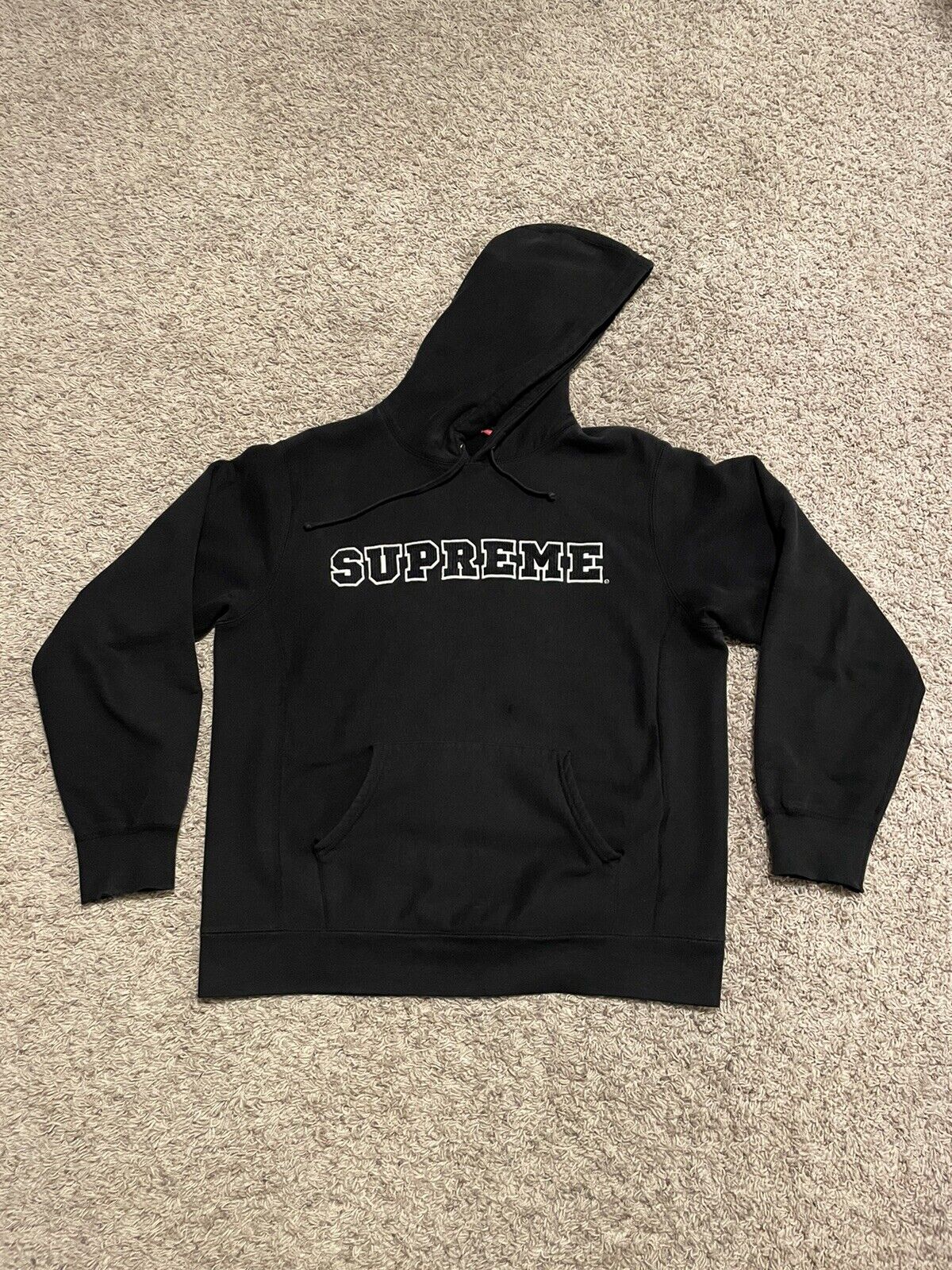 Supreme Cord Collegiate Logo Hooded Sweatshirt Black Large Rare Vintage Ss18