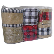 Christmas Buffalo Plaid Burlap Wired Ribbon 6 Rolls 2" Wide 5 Yards Each.