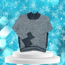 Black OS Bouclé Knit Mock Turtleneck Textured Long Sleeve Sweater Salt & Pepper