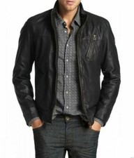 Men Leather Jacket Black New Slim fit Biker Real Genuine Lambskin Jacket US123