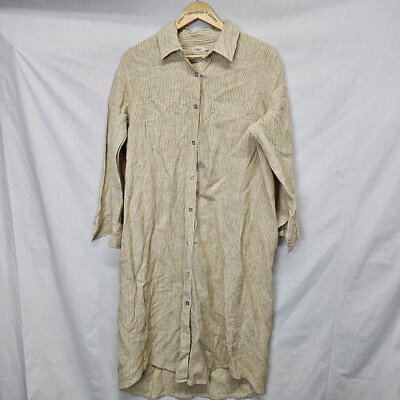 Faherty Laguna Linen Midi Dress Golden Sun Stripe Size S Tan White | eBay