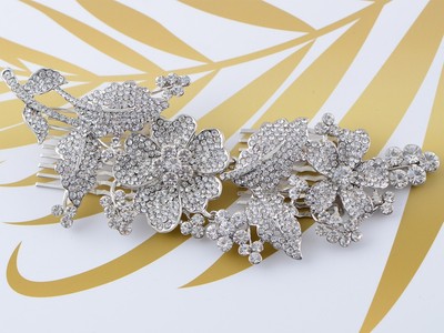 Silvery Tone Crystal Rhinestone Flower Leaf Bridal Long Hair  display picture 1