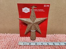 Holiday Time Mini Tree Topper Gold Glitter Star Mini Tree Topper 6" NEW