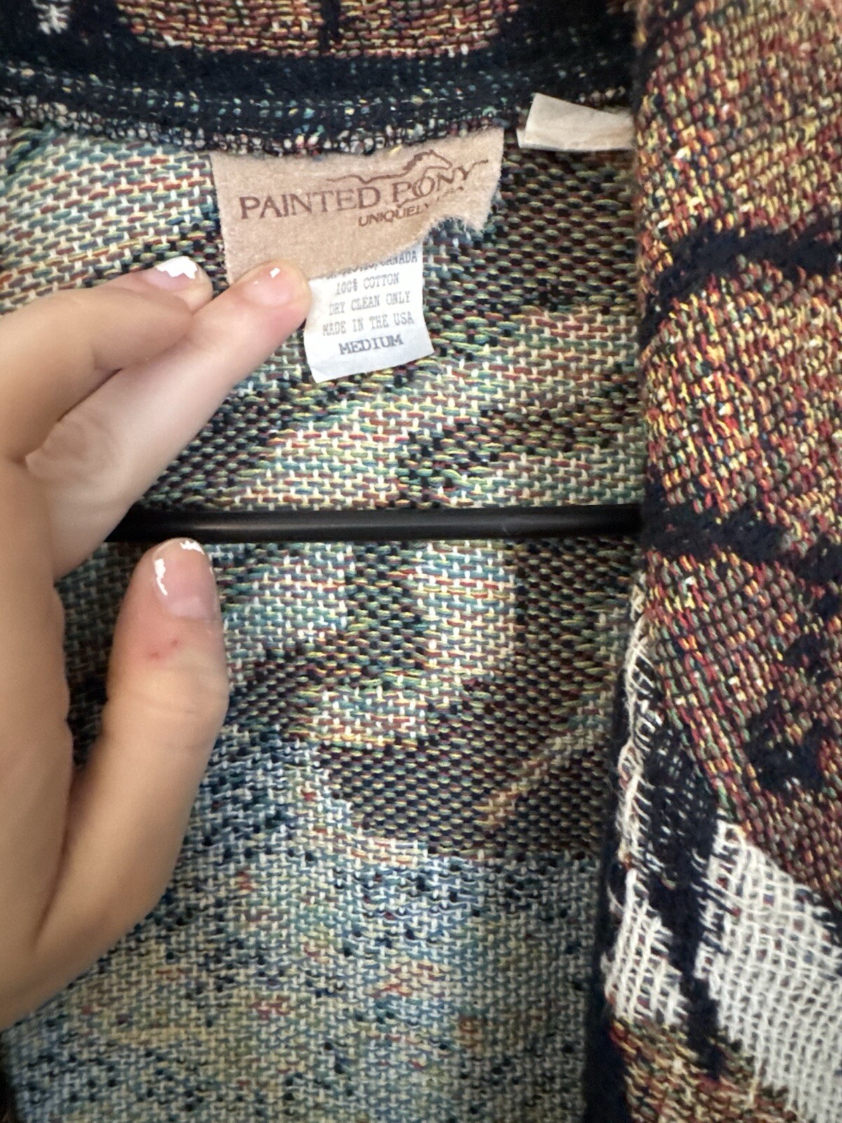 Giacca maglia arazzo pony dipinto vintage animali zebrati USA oversize taglia media