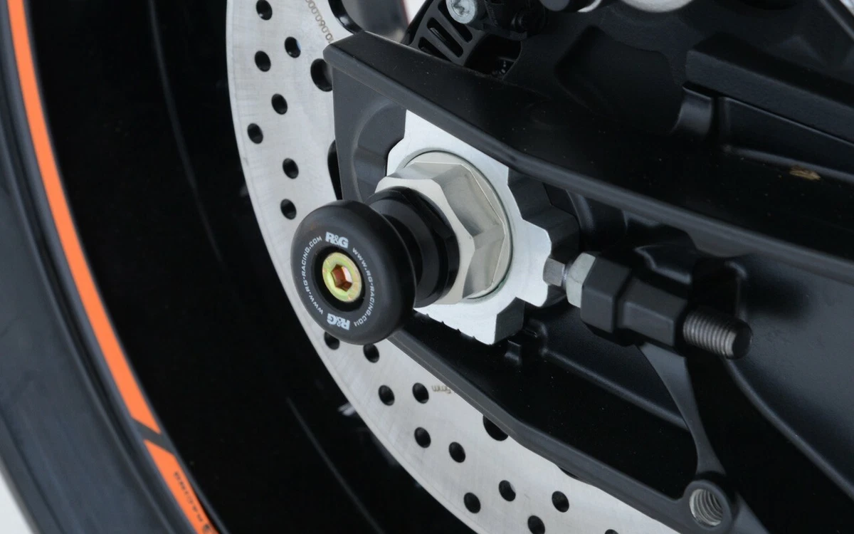 R G ORANGE Rear Spindle Sliders Paddock Stand Bobbins for KTM 790