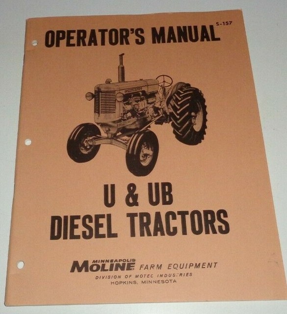 Minneapolis Moline U UB Diesel Tractor Operators Manual OEM! NEAR MINT