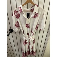 Fashion Space White and Red Embroidered Dress Size 3XL