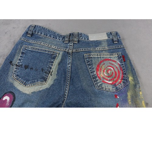 Blue Denim Flare Hand Painted Graffiti USA Stars Art Womens 26 C Fline Jeans - Picture 2 of 22