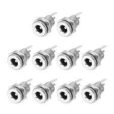 10pcs DC5525 Power Jack, 12V 1A 12.5x12.5x26.5mm 2 Pin with Nut Washer, Silver