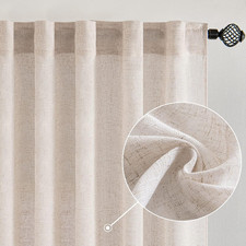 Natural White Linen Curtains 84 Inch Long for Bedroom Living Room Ivory 2 Panels