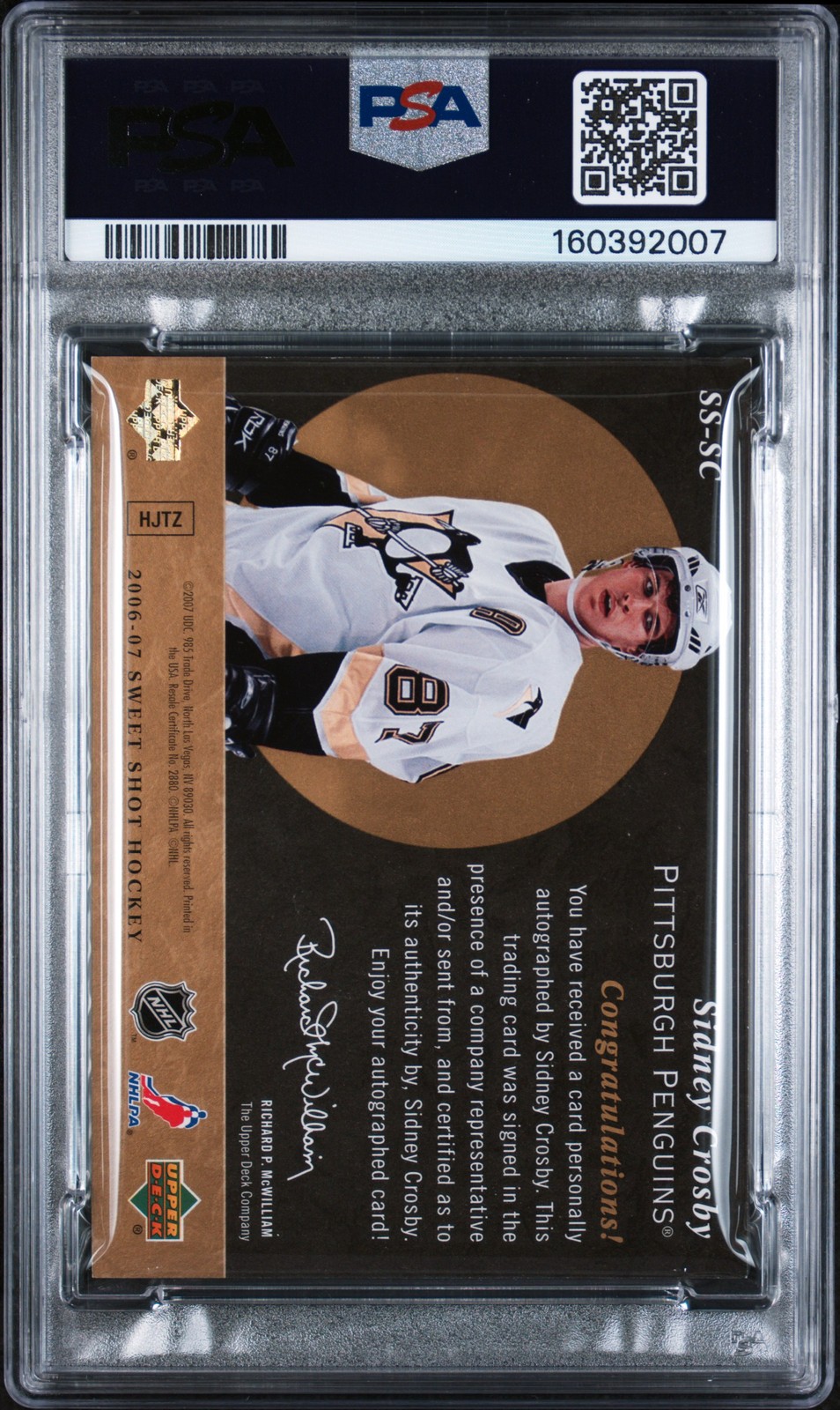 2006 UD SWEET SHOT SIGNATURE SHOTS SIGNATURE SHOTS SIDNEY CROSBY PSA 8 AUTO 10 view 2