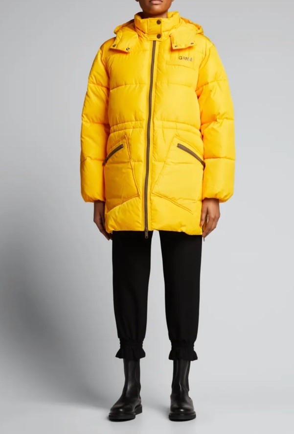 NWOT  GANNI  Yellow Tech Oversized Puffer Jacket w Hood S/M -$475