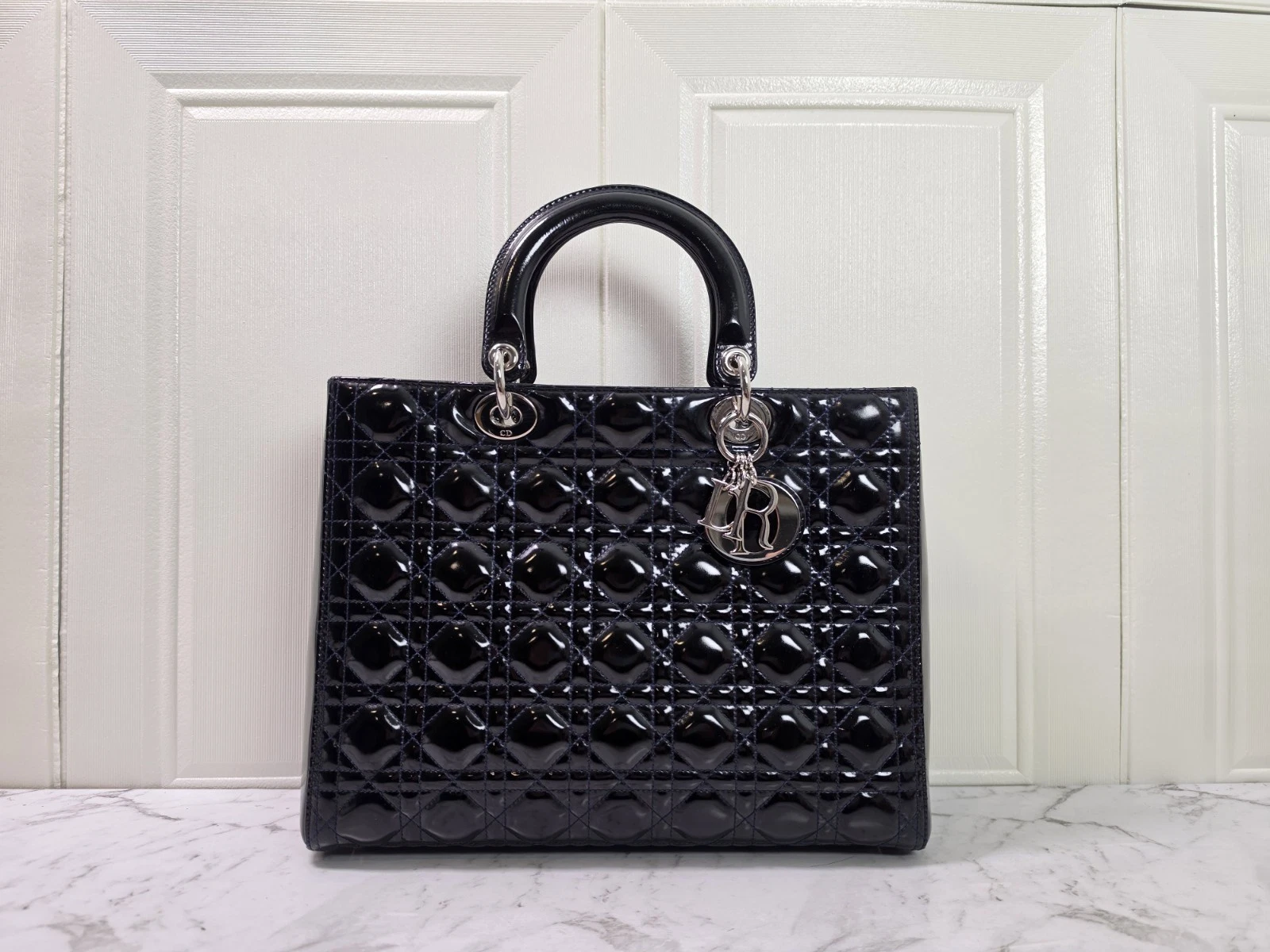 Dior — Authentic Dior Lady Dior Medium Black Patent Gold Hardware (repainted)
