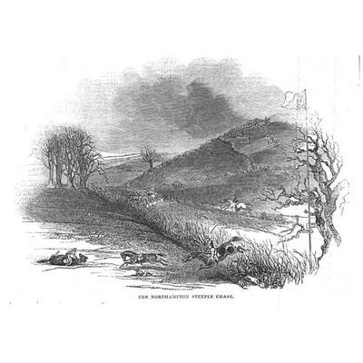 PFERDERENNEN Northampton Steeple Chase - Antikdruck 1845