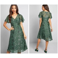 ModCloth x Anna Sui Vision of Bliss Floral Dress Sheer Coverup Teal Green Sz 12