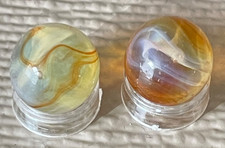 NICE Vintage Lot of 2 Alley Agate Clear Thin Line Swirl 5/8" Marbles MINT