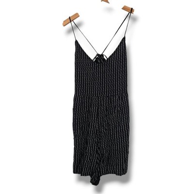 Volcom Womens Black White Striped Spaghetti Strap Open Back Romper Size Small