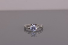 Sterling Silver Cubic Zirconia Solitaire Pave Accented Band Ring 925 Sz: 6