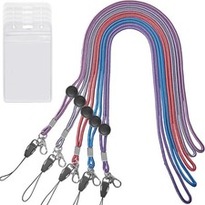 5 Pack Circle Lanyards with Vertical ID Badge Holder Adjustable Neck Coloured...