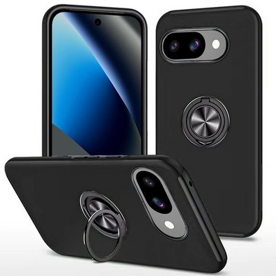 For Google Pixel 10a Case Rubber Dual Layer Magnetic RingStand + Tempered Glass