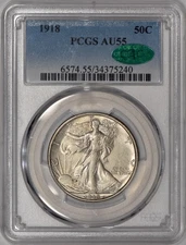 1918 Walking Liberty Half Dollar 50c PCGS AU55 CAC