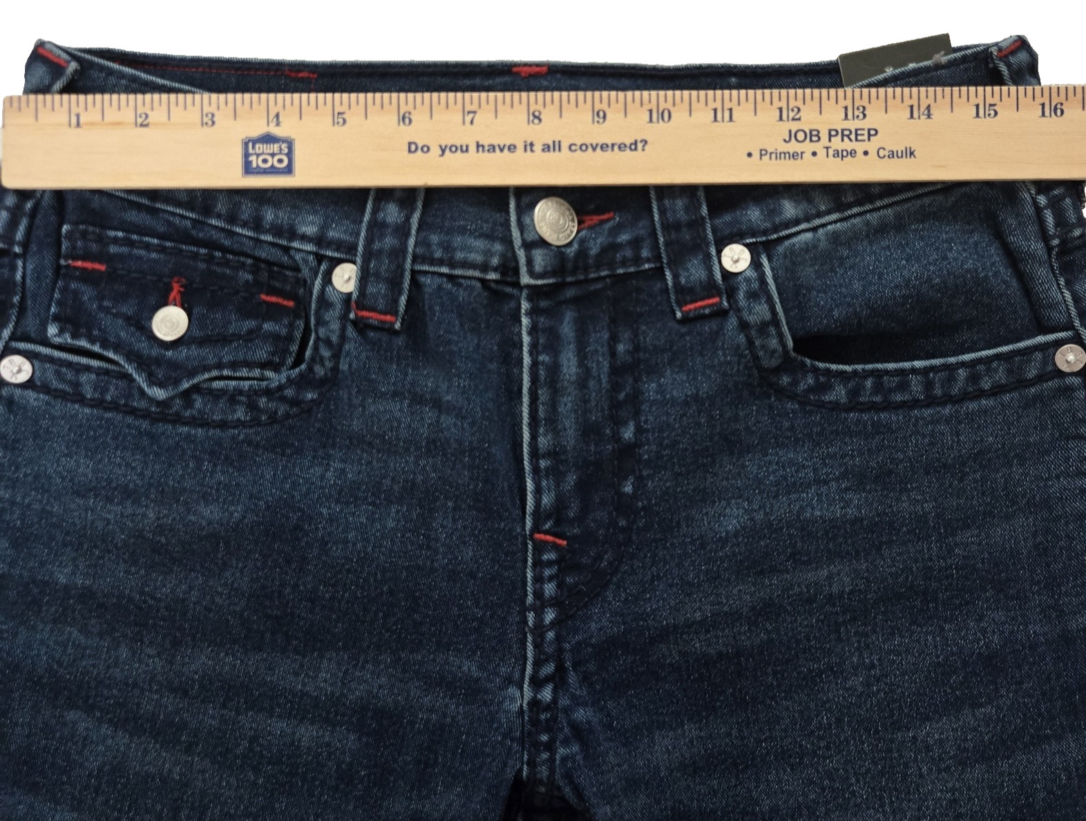 True Religion World Tour Geno Big T Flap Relaxed Slim Denim Jeans Sz 29x30 Blue thumbnail 7