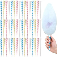 200 PCS Cotton Candy Cones Striped Sticks Paper Floss Sugar Colorful Party