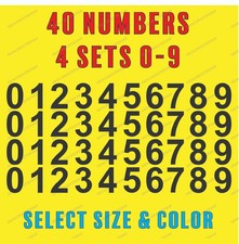 0-9 Numbers Vinyl Sticker Decals - Set of 40 - Select Color Size 2" thru 4"