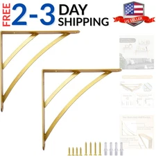 Gold Shelf Brackets, 8 inch Triangle Shelving Brackets, Wall Mounted Shelf Su...
