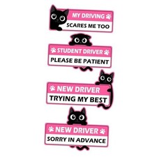 4Pcs Black Pink Cat Paw Print Magnets, Funny New Driver Magnet for Car