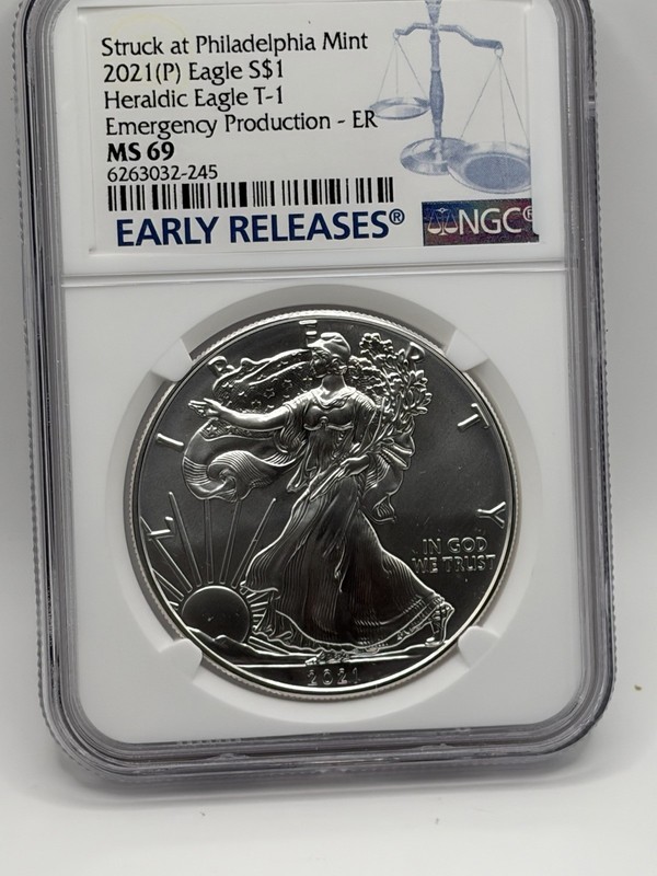 2021 (P) Heraldic Silver Eagle T-1 Emergency Production- MS69 NGC Early Release