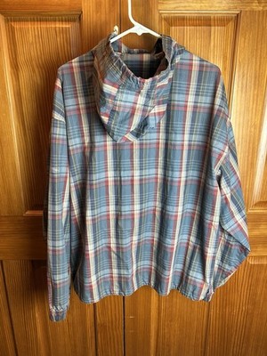 Vintage Old Navy Tag Anorak Jacket Blue Red Plaid Hooded
