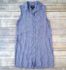 Tahari Dress 100% Linen Sz Large Chambray Scandi Minimalist Rustic Cottagecore