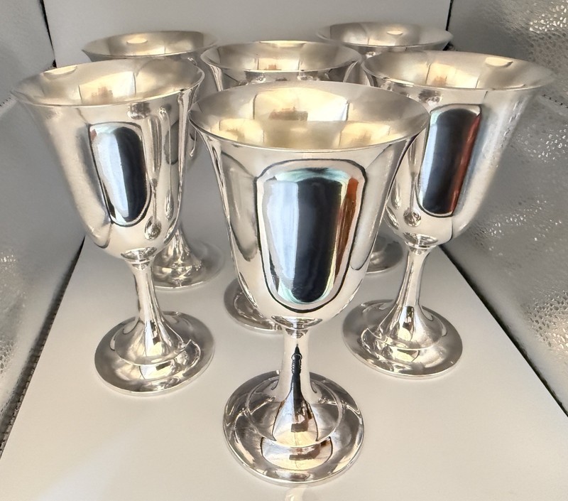 Sterling Goblets, Lord Saybrook P664, Set of 6, Gold wash inside. Excellent 
