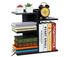 PAG Wood Desktop Shelf Small Bookshelf Desk Organizer Display Rack Black
