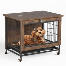 Sturdy Dog Crate In Furniture Style Metal And Wood Dog Kennel With Castors