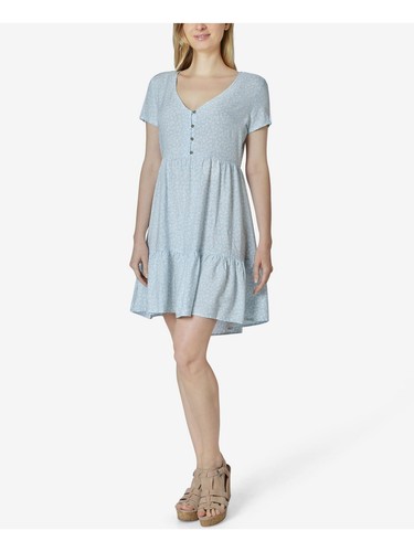 ULTRA FLIRT Womens Light Blue Button Front Short Sleeve Mini Dress S ...