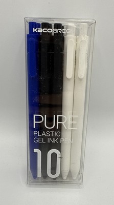 Kaco Pure Gel Pens 0.5mm (Pack of 10)-Black Ink - Black Blue White Rods