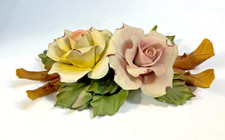 Vintage Handcrafted Capodimonte Porcelain Rose on Branch Sculpture Italy