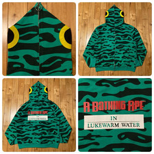 BAPE Green Fish Full Zip Hoodie a bathing ape NIGO Size L