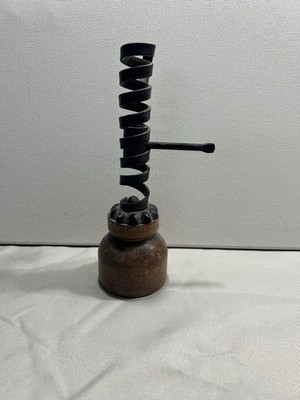 Vintage Courting Candle Holder Hand Forged Wrought Iron Spiral Wood Base