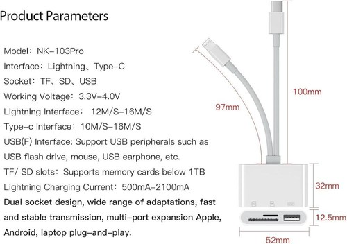 USB C SD Card Reader for Lighting and Type C, Portable Micro SD Card Reader - Picture 4 of 5