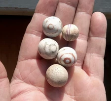 5 EARLY PAINTED CHINA MARBLES DUG FROM 1850-1870s TRASH PITS