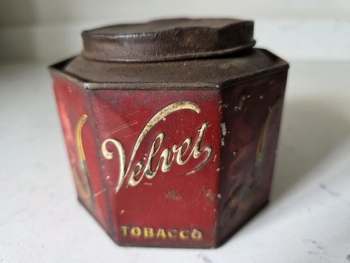HTF Antique 1910-20 Velvet Smoking Tobacco Octagonal Tobacco Embossed Canister