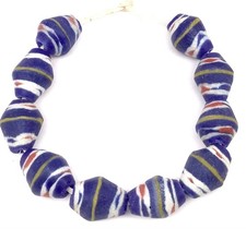 10 Authentic Dark Blue Bicone Ghana Handmade recycled Glass African Trade beads