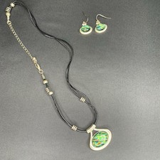 Black  multi colored stone corded necklace and matching pierced earrings set