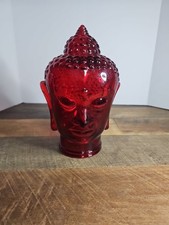 Glass BUDDHA HEAD, Red,  Life Size Mannequin Buddha Head 9.5 